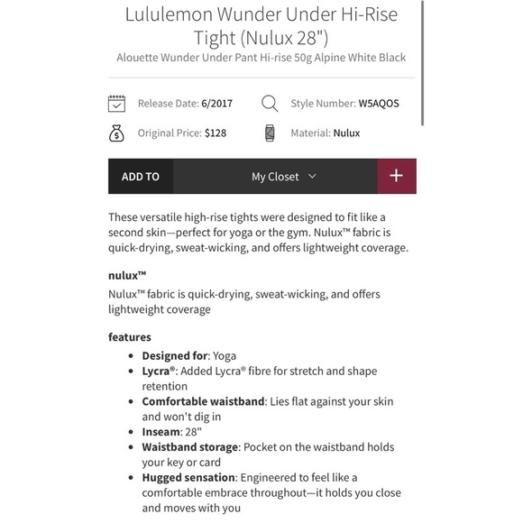 Lululemon Wunder Under High Rise Tight Nulux Alpine Black White 6 Leggings 28” - Picture 13 of 13